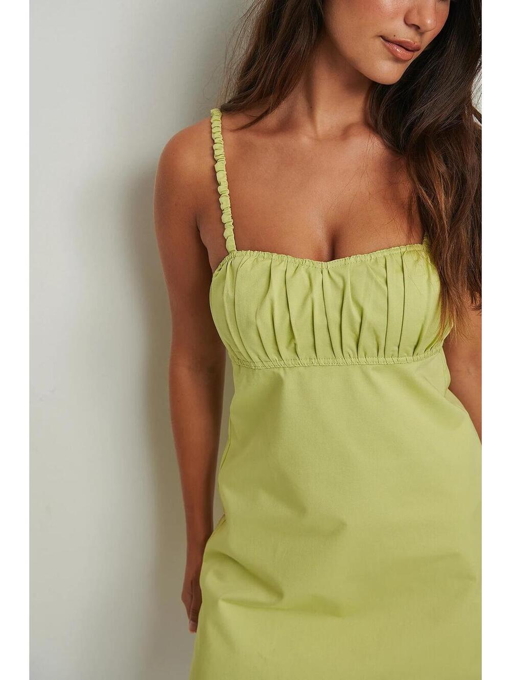 NEW Mango (MNT) Verde Green Damas Mini Dress with Ruched Top Empire Waist Small